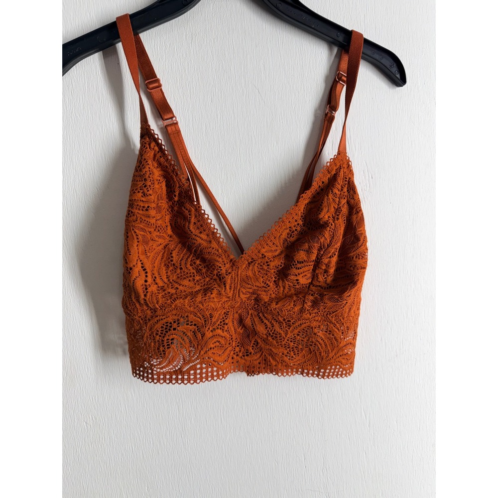 Auden Burnt Orange Lace Bralette Strappy Back Boho V-Neck Lined Bra Large